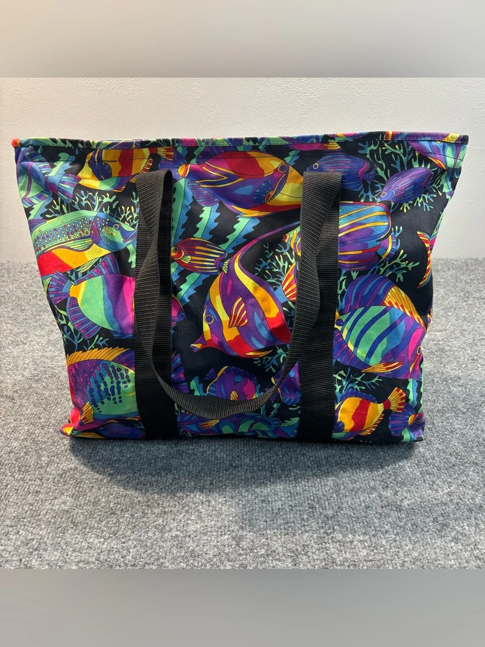 Design Hawaii By Victor Tropical Fish Tote Bag Vintage Canvas Zipper Beach Pool